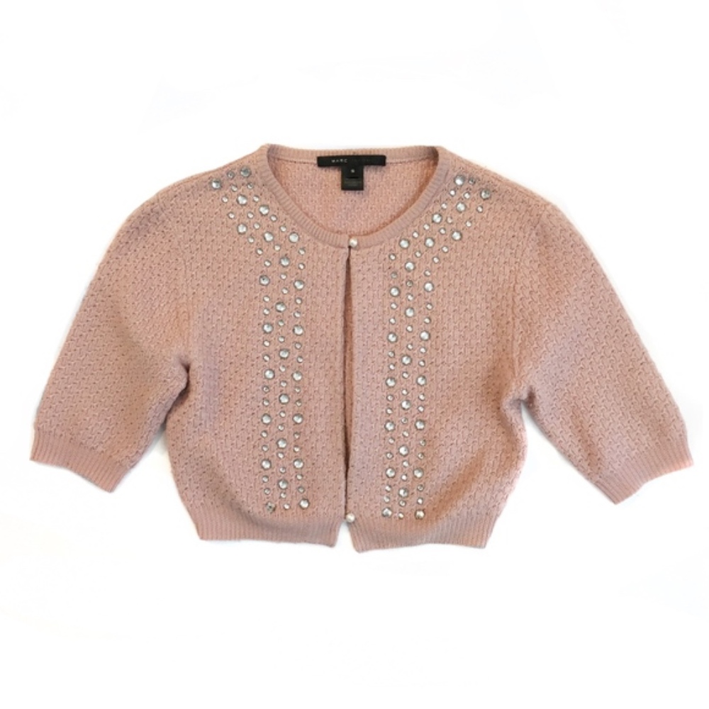 Marc Jacobs Pink Wool Cropped Rhinestone Sweater
